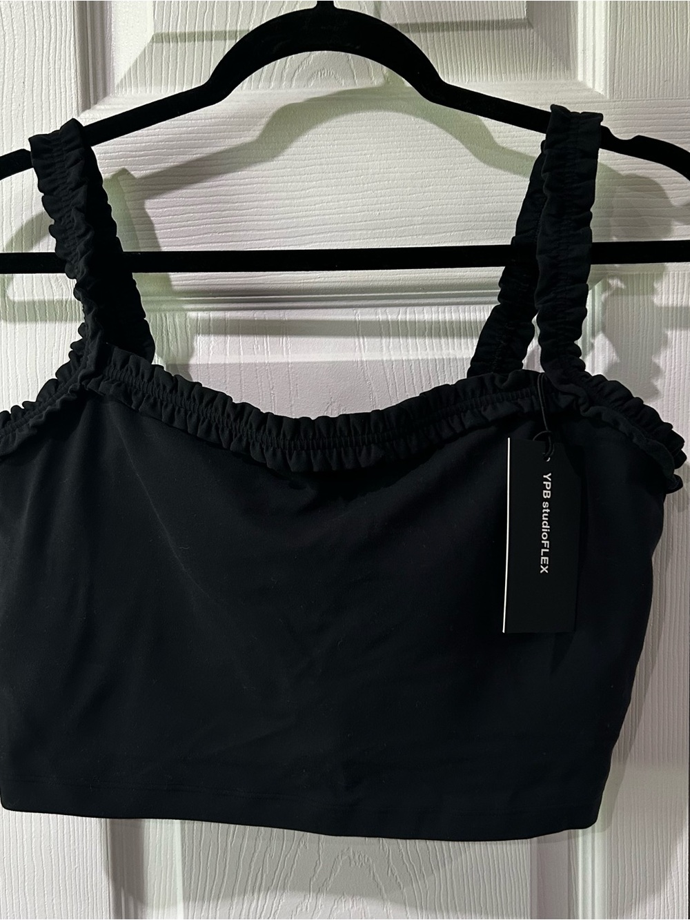 YPB StudioFLEX Abercrombie Black Ruffled Strap Crop Tank Top NWT Large